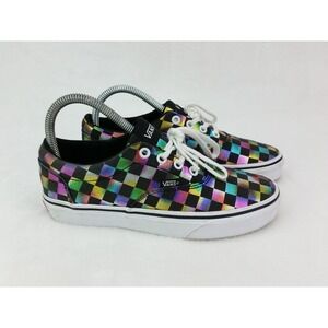 Women's Vans Checkerboard Shoes Iridescent Rainbow Sparkle Sneakers Size 6